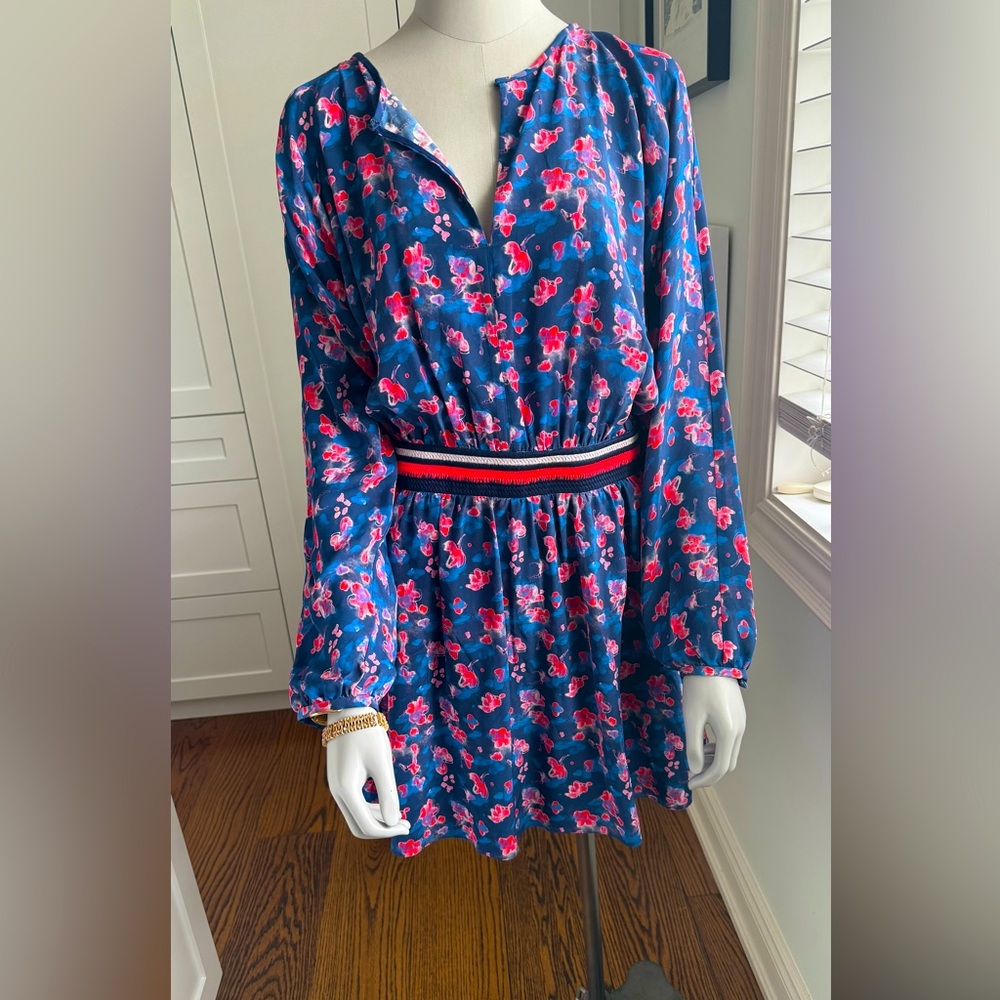 Tanya Taylor Vibrant Blue and Pink Floral Dress